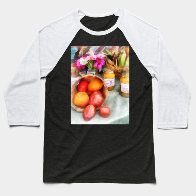 Tomatoes and Peaches Baseball T-Shirt by SusanSavad